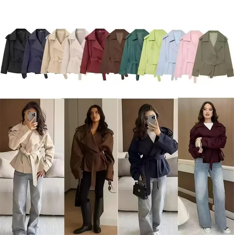 Women's Jacket 2026 New Fashion Solid Color Belted Loose Short Jacket for Women Autumn Ladies Outerwear Casaul Women Jacket
