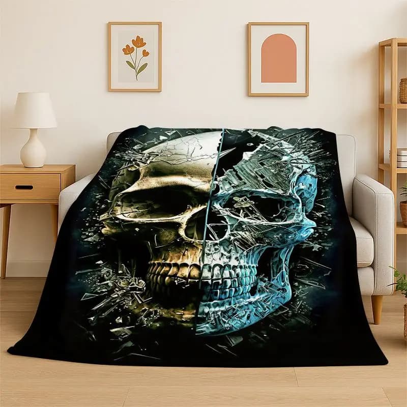 Horror Skeleton Skull Gothic Flannel Blanket Soft Throw Blanket for Bedroom Living Room Bed Travel Camping Picnic Nap Cover Gift