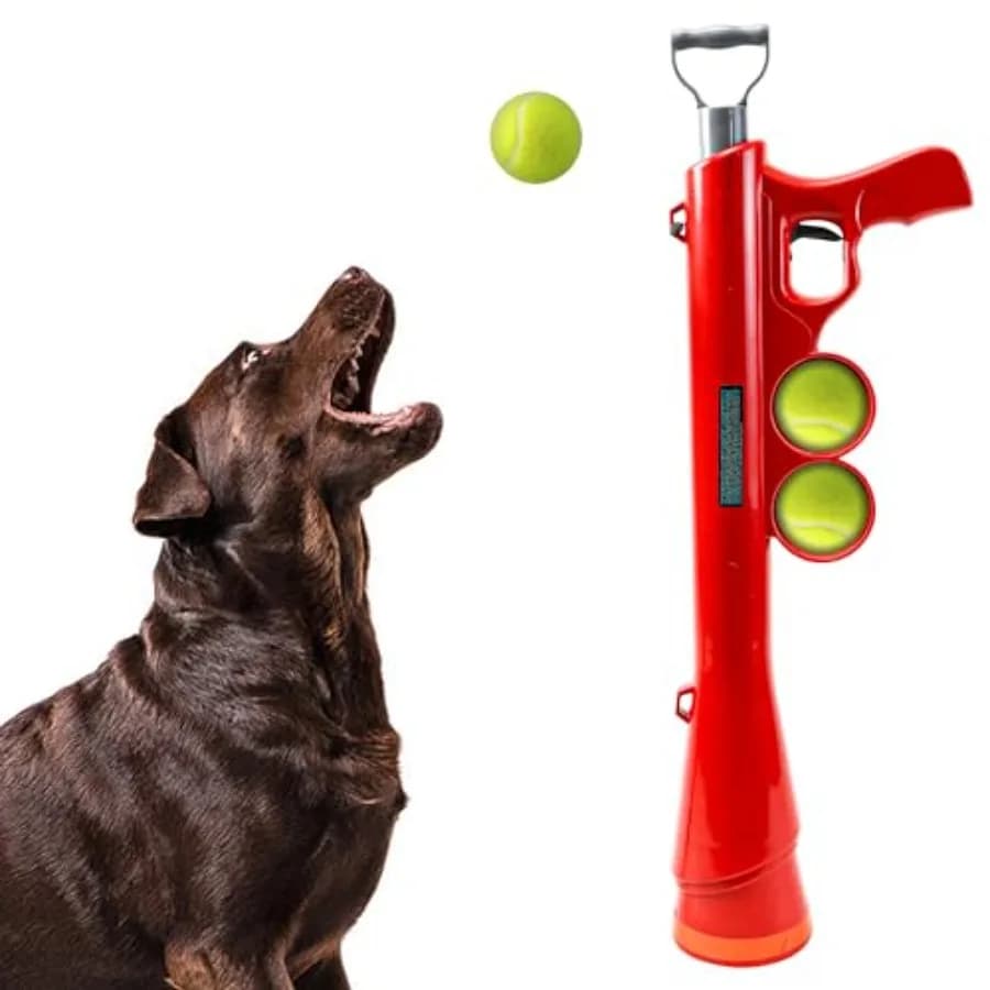 Lanciatore di Palline da Tennis per Cani, Giocattolo Interattivo per Cani, Lancio fino a 65 Piedi, Recupero Senza Mani, Include 2 Palline