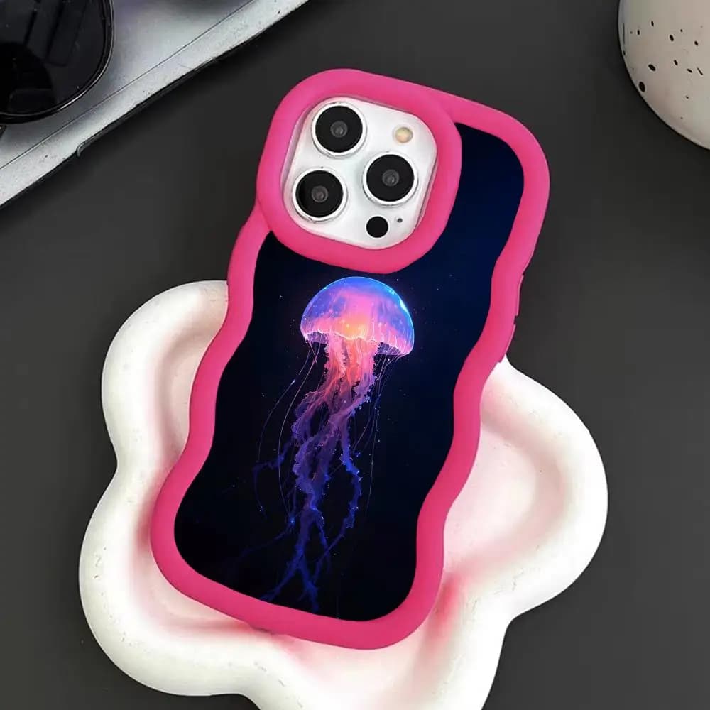 Custodia per cellulare in TPU con bordo ondulato effetto neon e meduse colorate per iPhone 17 16 15 14 13 12 11 Air Pro Max Plus - Cover colorata