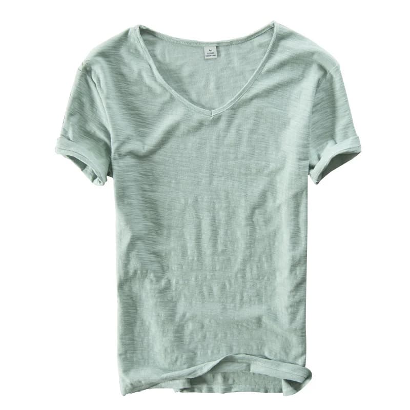 Maglietta estiva da uomo maglietta a maniche corte in cotone 100% maglietta con scollo a v maglietta traspirante e confortevole T-Shirt Slim da uomo Dropshopping