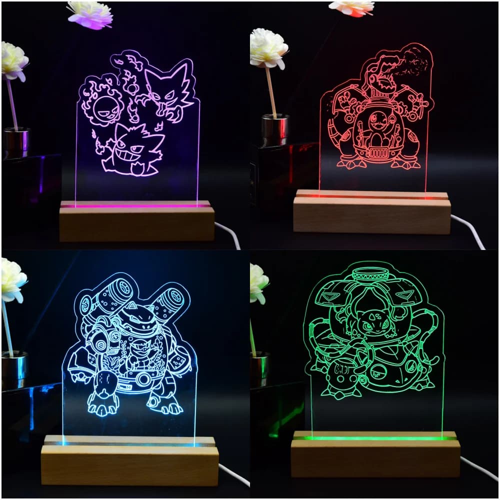 Anime Pokemon Cartoon Lampada da comodino da scrivania Gengar Charizard Blastoise Charmander Venusaur Luci d'atmosfera Luci notturne a LED Regalo
