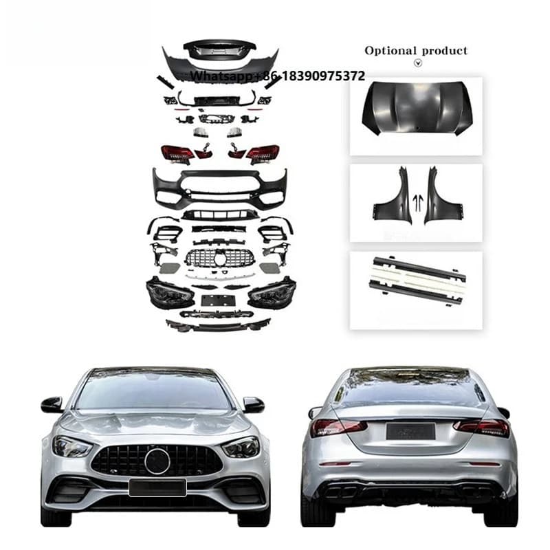 For 2017-2020 Class W213 Upgrade 2021-2023 Bodykit Bumper Lamp Trunk Lid Diffuser Option Hood Fender Side Skirt
