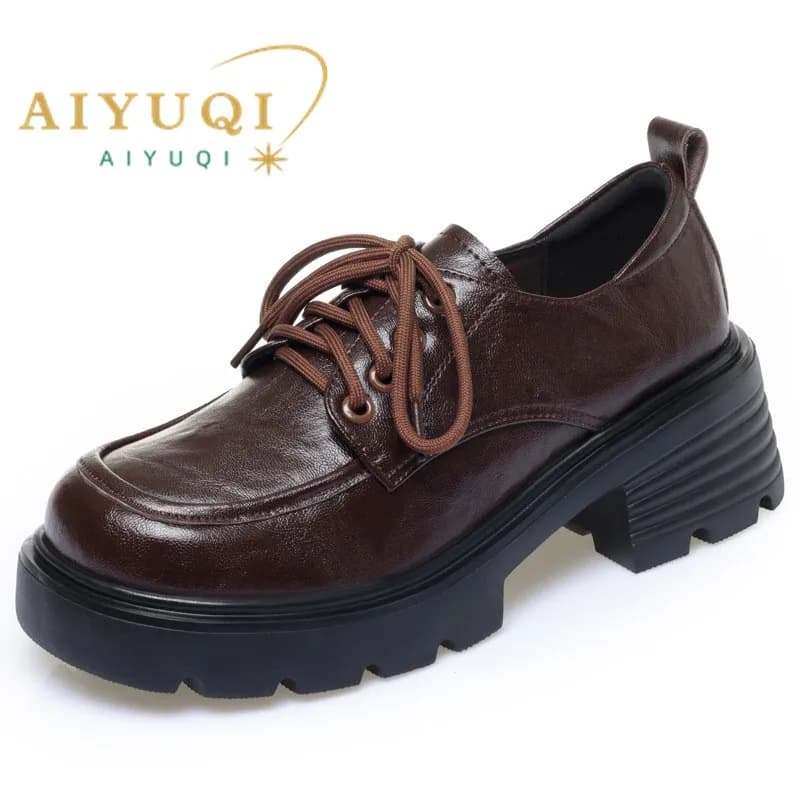 AIYUQI Scarpe da Donna in Vera Pelle 2026 Nuove Scarpe Primaverili con Lacci Scarpe Oxford da Donna con Plateau Taglie Grandi