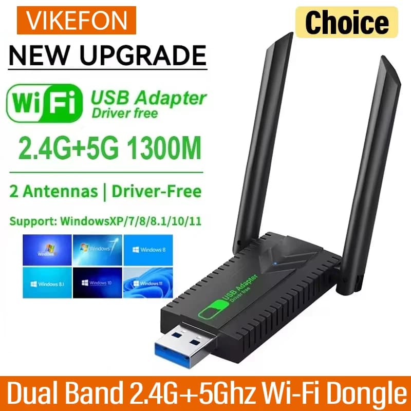 VIKEFON Adattatore USB WiFi 1300Mbps Dual Band 2.4G + 5Ghz Ricevitore Dongle Wi-Fi USB3.0 Driver scheda di rete wireless ad alta velocità gratuito
