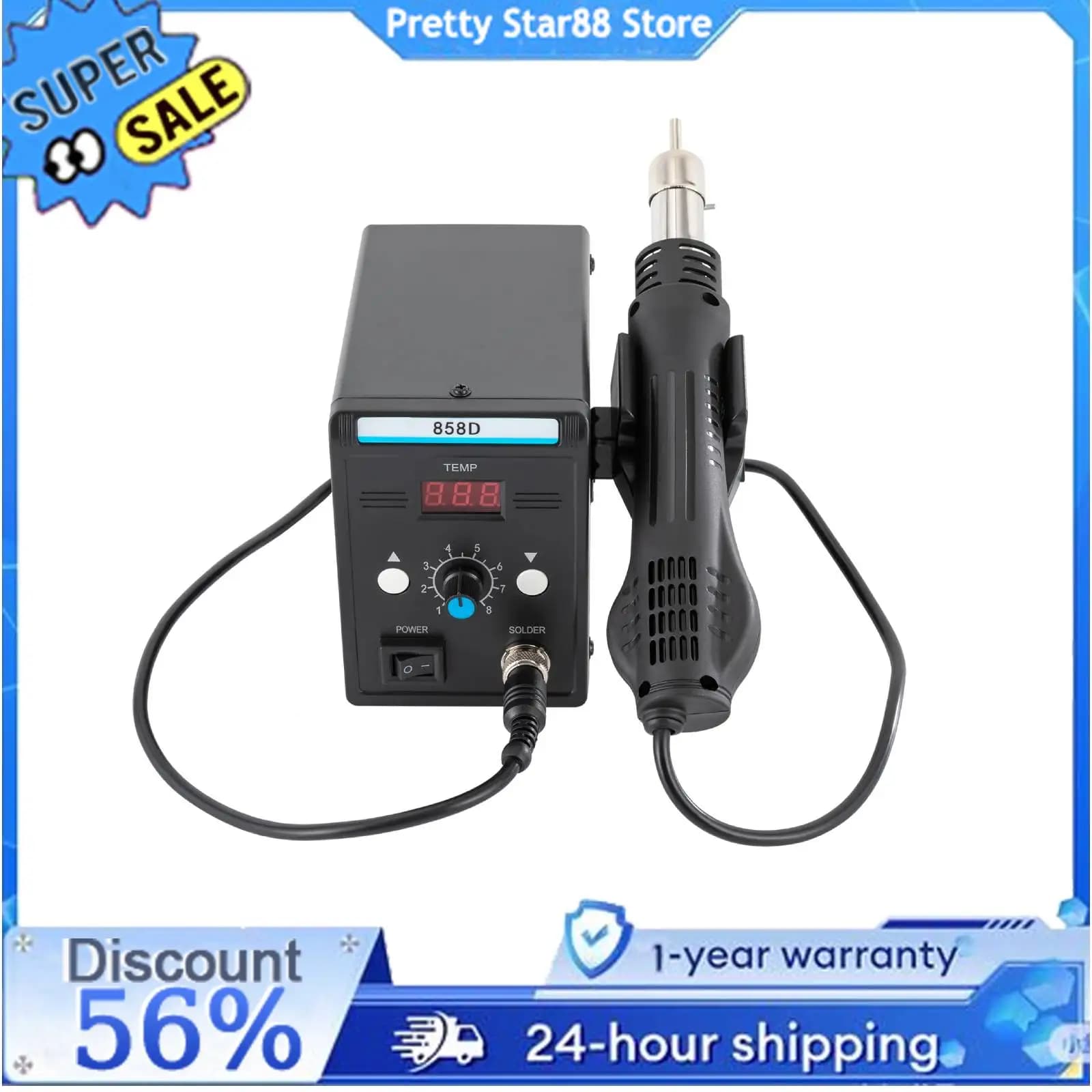 Stazione di saldatura SMD per rilavorazione ad aria calda da 700 W con set di pistole termiche Display a LED per la temperatura per riparazioni elettroniche