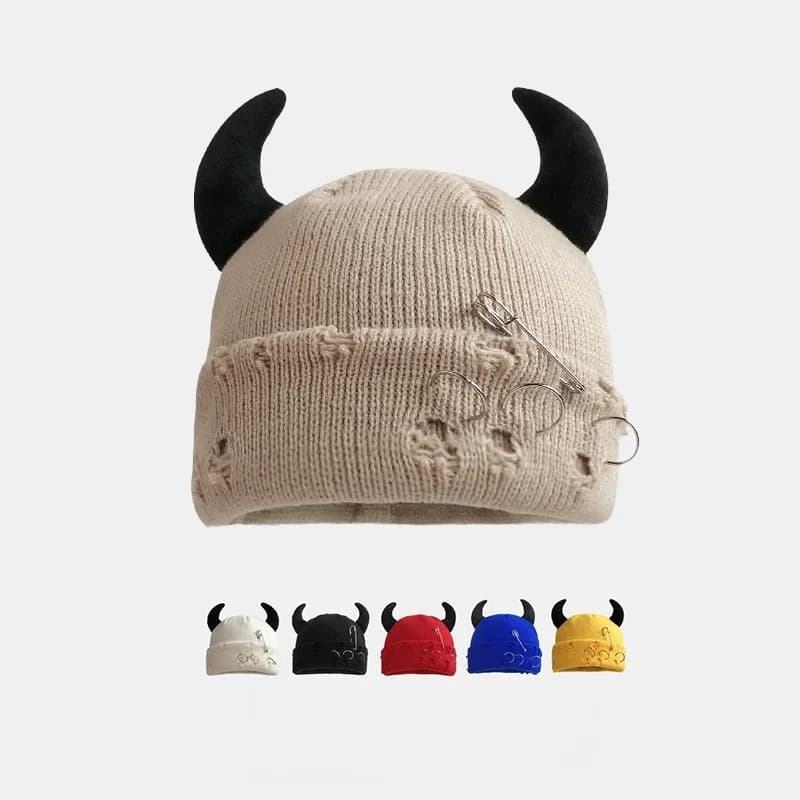 Nuovo Berretto Unisex Lavorato a Maglia con Corna da Diavolo, Cappello Invernale Caldo in Filato Stile Hip Hop per Uomo e Donna