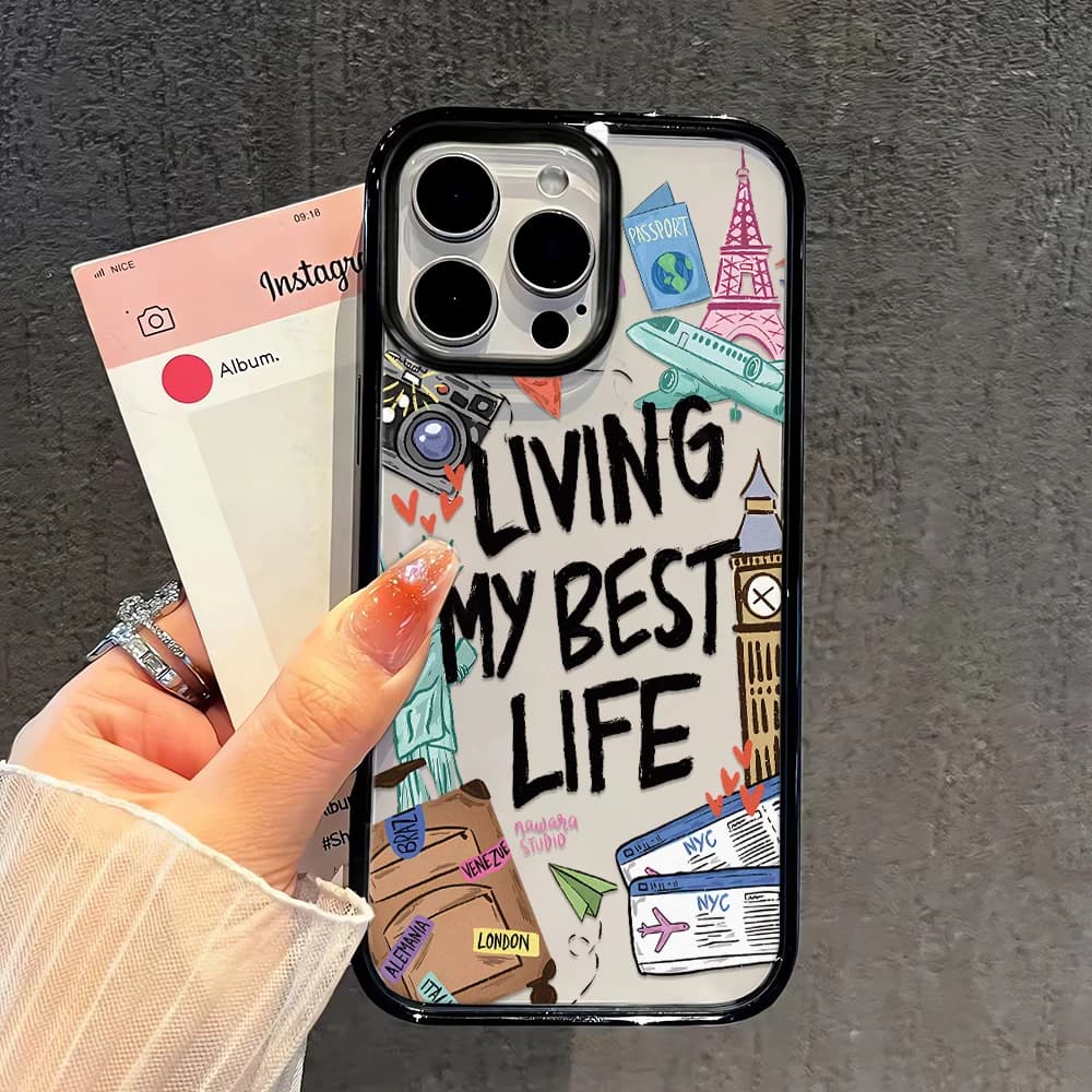 Fashion Travel Memory Pattern Phone Case For iPhone 17 Air 17 Pro Max 16 Plus 15 13 14 12 11 Pro Max Clear Hard Cover Capa