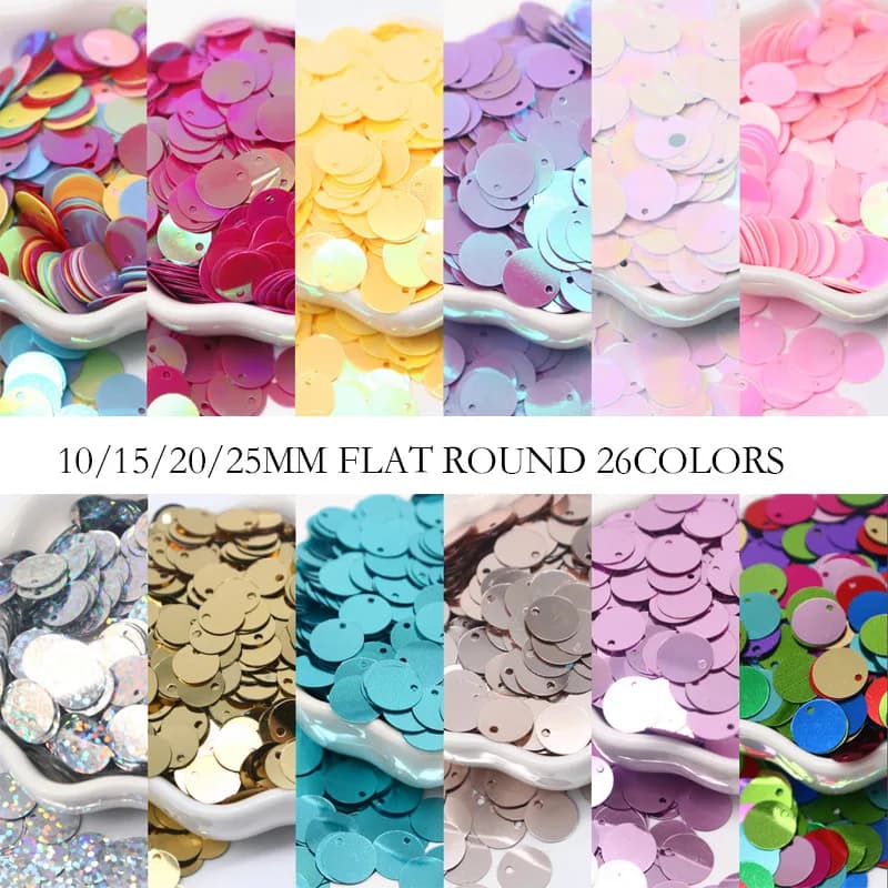 50g Grande Paillette Paillettes 10mm 15mm 20mm 25mm 30mm Piatto Rotondo Paillettes Cucito Accessori Artigianali di Nozze Lentejuelas Para Coser