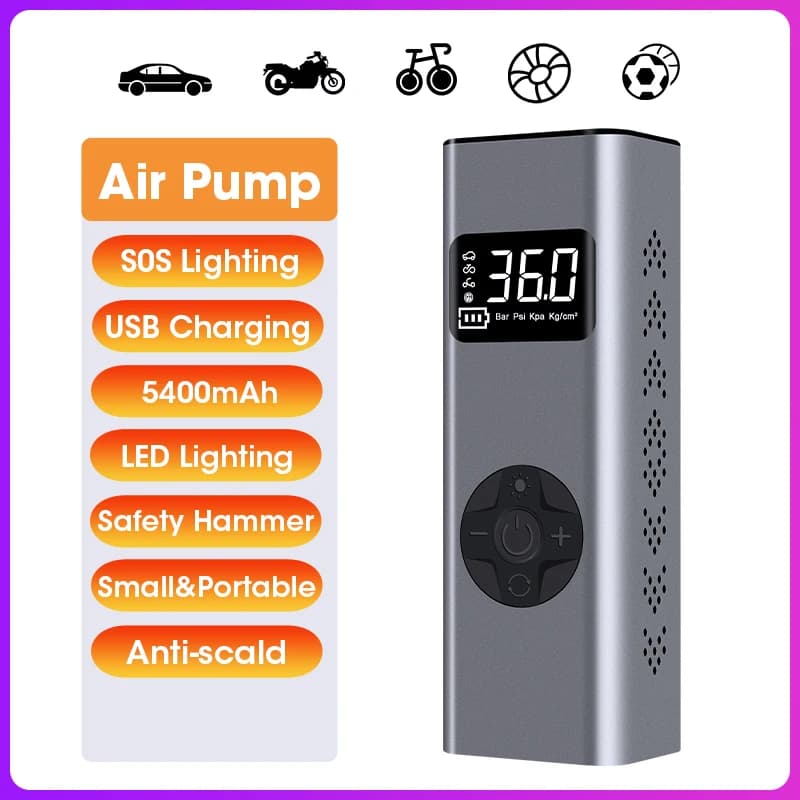 Pompa d'aria digitale per compressore d'aria per auto senza fili con luci a LED Manometro per pneumatici Gonfiatore per pneumatici per auto Palline per bici da moto
