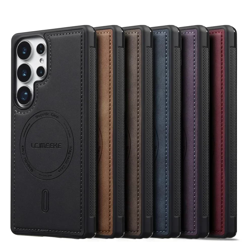 Leather Case For Samsung Galaxy S26 S25 S24 Ultra + S23 FE S22 FE A18 A17 A37 A57 A16 A36 A56 Wireless Charging Magnetic Cover