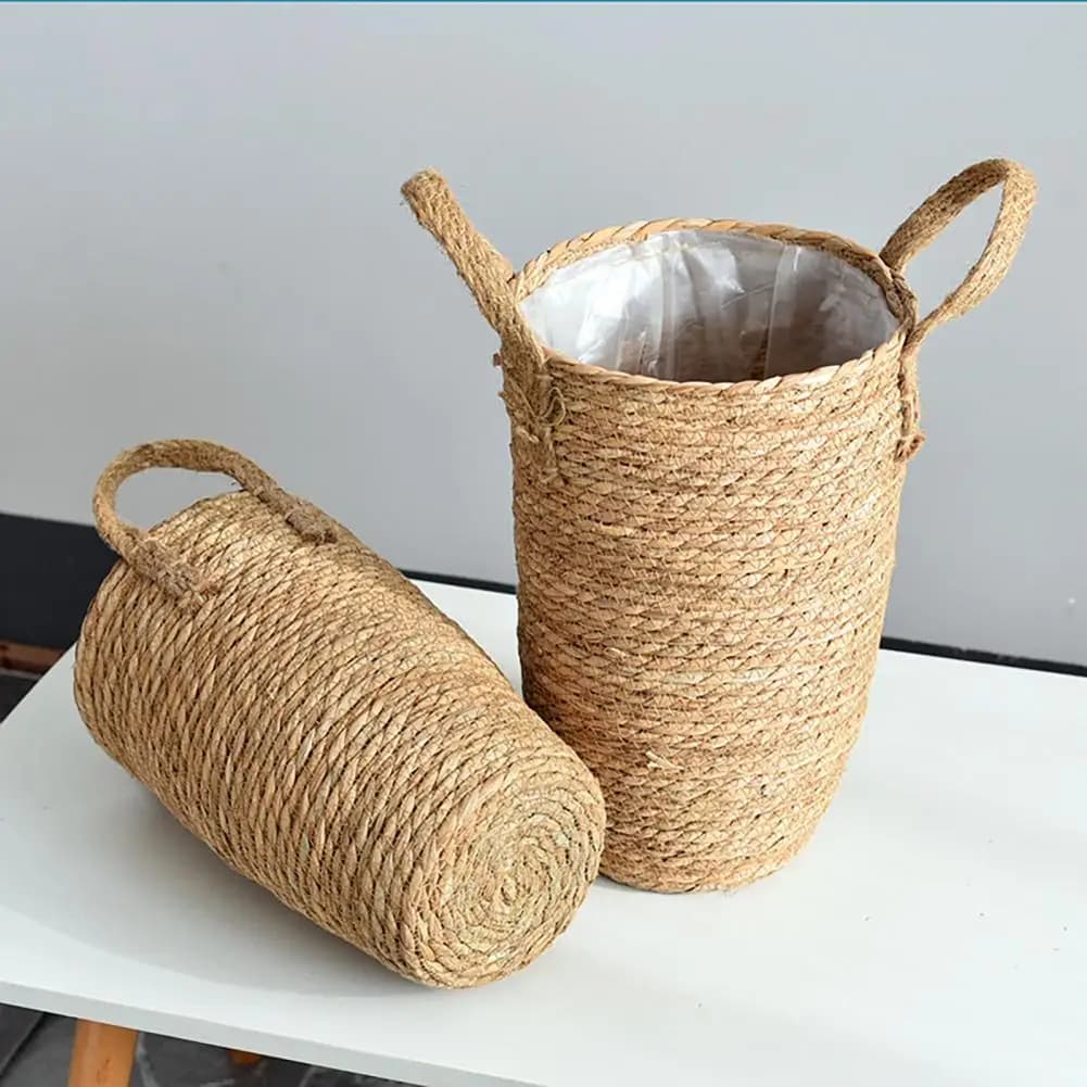 Woven Flower Basket Rustic Seagrass Planter Vintage Vase with Waterproof Lining Indoor Plant Pot for Flower Arrangement Home Sto