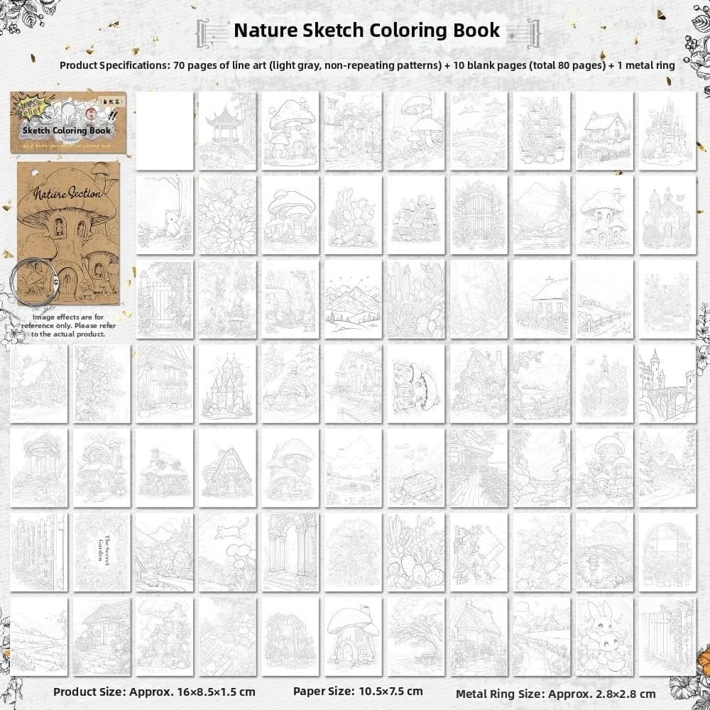 Loose Leaf Drawing Notebook Metal Cover Solid Paper Sketchbook for Kids 80 Pages DIY Coloring Notebook for Practice Relaxation