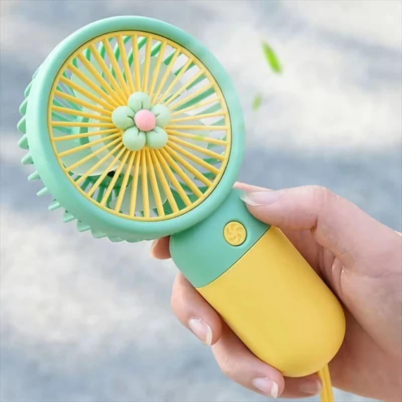 Piccolo ventilatore USB con cordino, piccolo ventilatore da tavolo, ventilatore personale estivo per viaggi e campeggio all'aperto