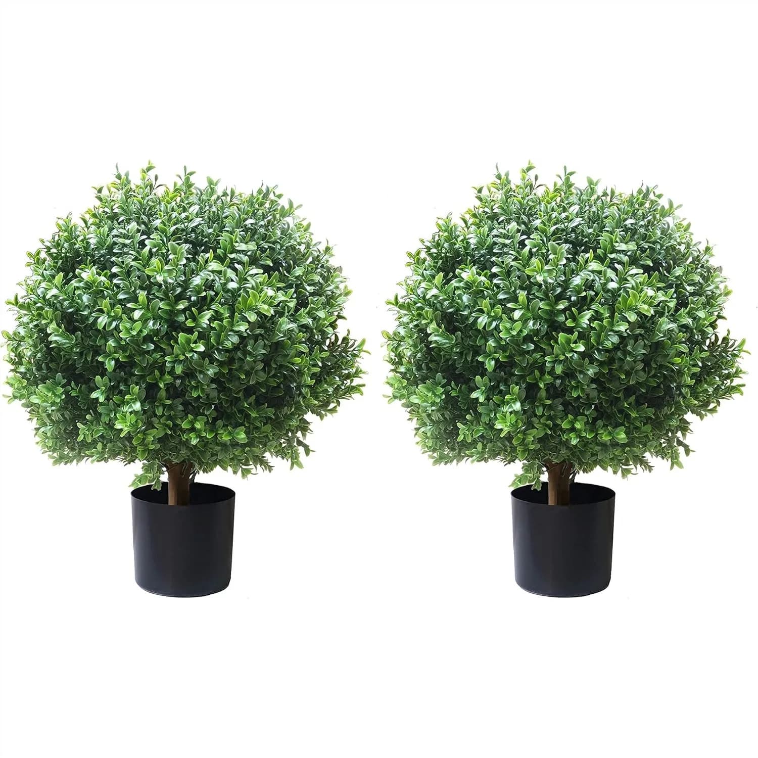 Set di 2 Alberi Artificiali a Sfera in Bosso, Piante Finte da Esterno con Protezione UV per Decorazione Portico