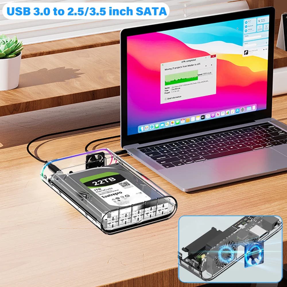 Custodia per disco rigido esterno SATA SSD HDD da USB 3.0 a 2.5/3.5 pollici Supporto per adattatore per scatola disco da 22 TB per PC portatile Smart Phone