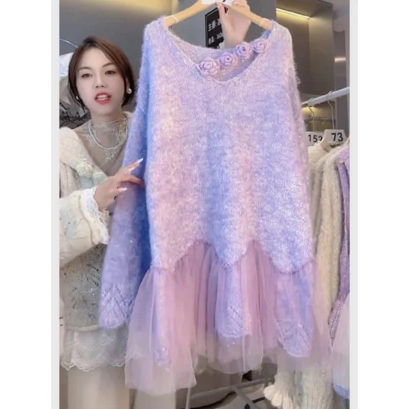 Korean atmosphere early autumn outfit purple sweater top women's sweater comfortable versatile pullover