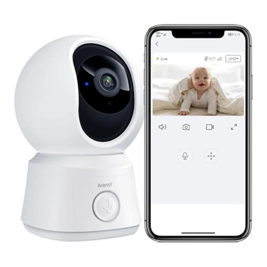 Telecamera Baby Monitor con Visione a 360° e App per Smartphone, per Uso Domestico, Nera, Rilevamento Umano/Movimento/Rumore, Tracciamento Automatico, Avviso Personalizzato