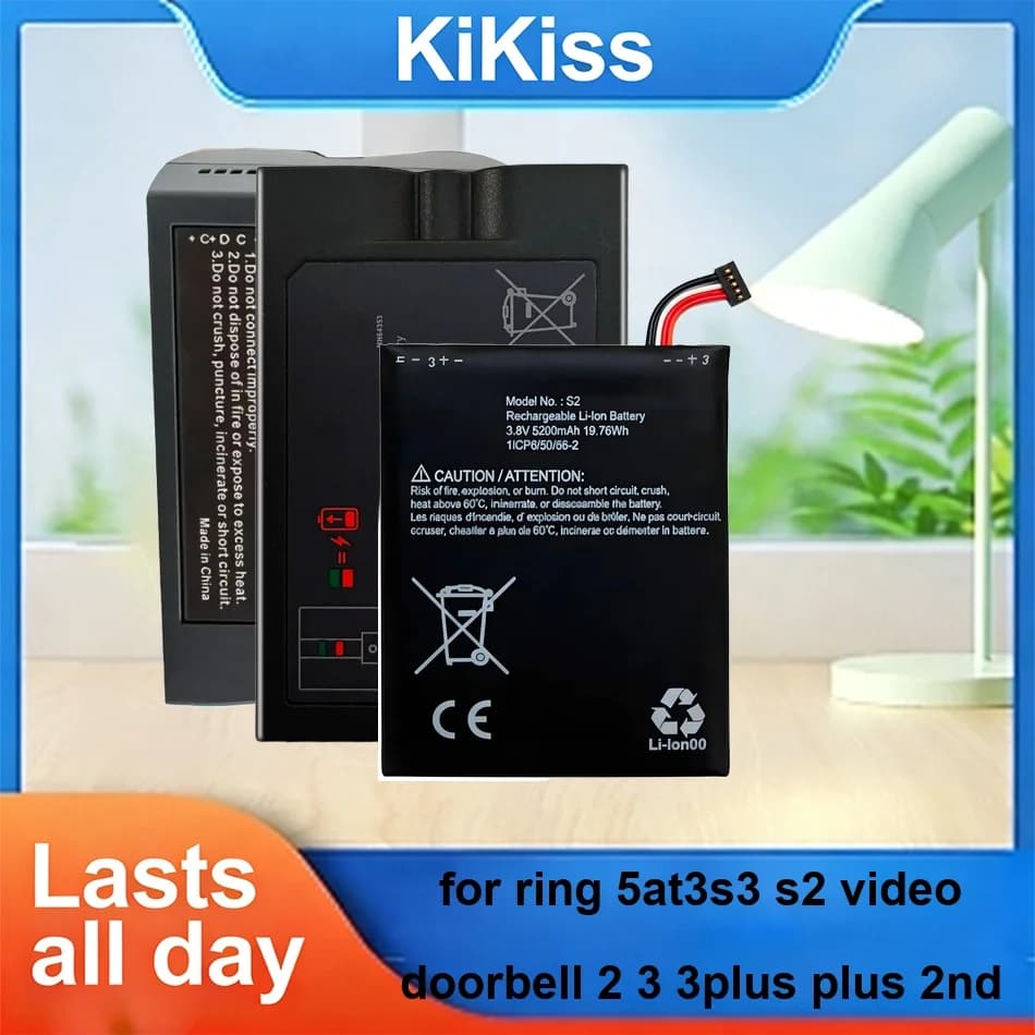 Batteria Safe V4 5200-6040mAh per Ring 5at3s3 S2 Video Doorbell 2 3 3PLUS Plus 2ND