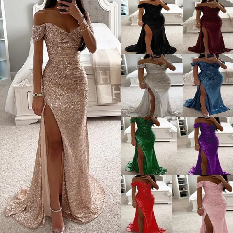 Women's Long Party Dress New Dress With Collar With A Line With Sequins Fashion Casual Dance Dresses For Women Robe Femme
