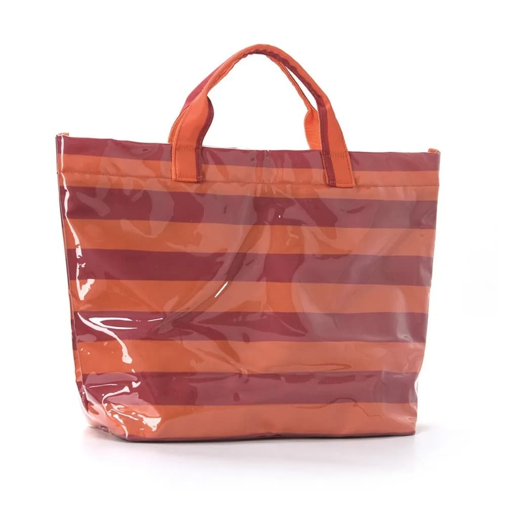 Vintage Waterproof Striped PVC Tote Bag Portable Large Capacity Beach Handbag Lightweight Top-Handle Shoulder Bag Swimming