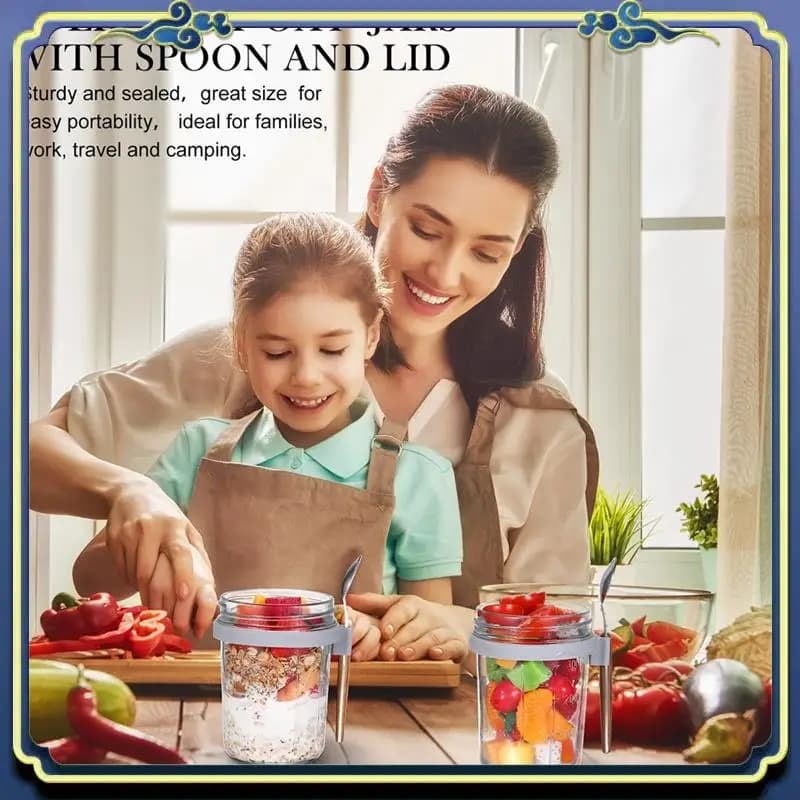 Latest 4PCS Overnight Oatmeal Cups Overnight Oats Containers With Spoons Airtight Oatmeal With Measurement Marks