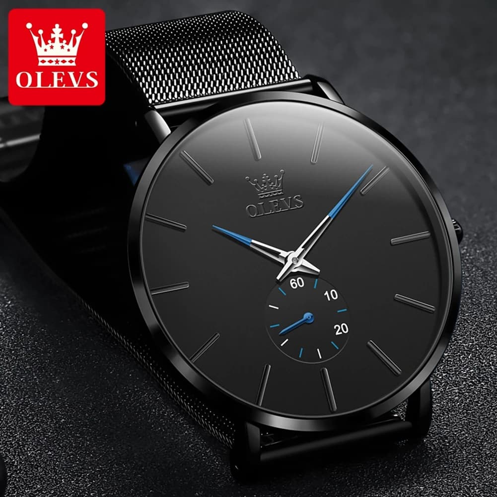 OLEVS 9954 Fashion Men's Watch, Minimalist, Ultra-thin, Original Quartz, Waterproof, Bright, Casual with Net Strap