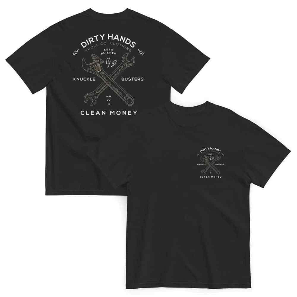 T-shirt Unisex Heavyweight Garment-dyed con stampa 'Dirty Hands Clean Money', da uomo per l'estate e per tutte le stagioni