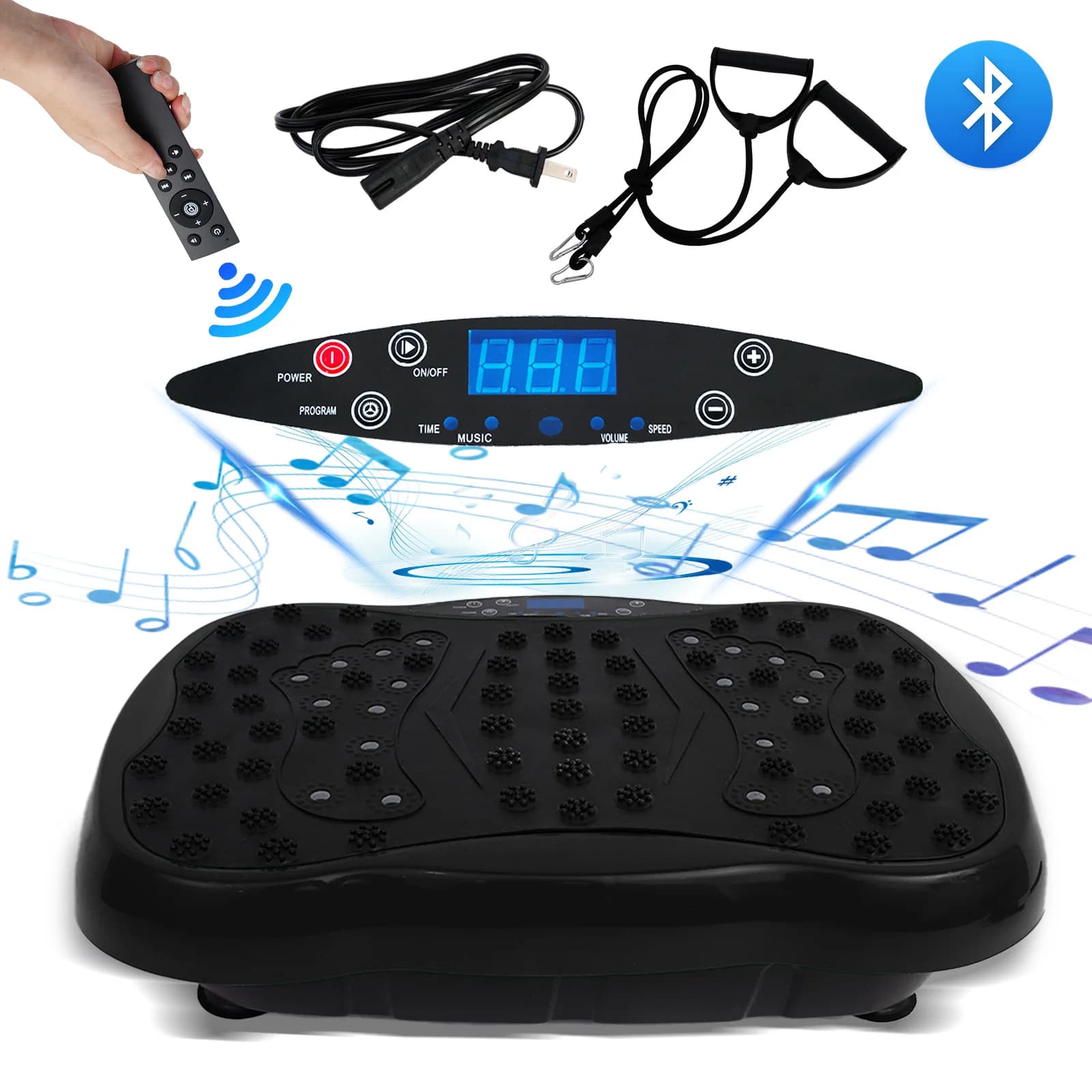 Exercise machine with vibrating plate for the whole body with resistance bands BL remote control for home fitness Weight loss Burning fat
