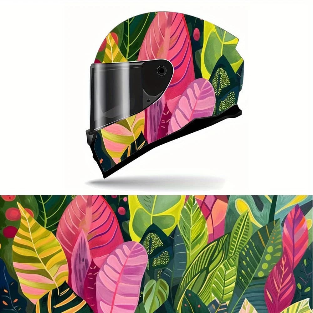 Decalcomanie per casco con motivo artistico a foglie tropicali a pieno facciale - PVC resistente e impermeabile, estetica autoadesiva per casco da corsa per motociclisti