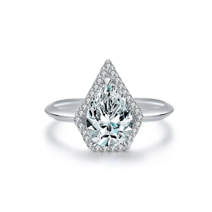 Anello femminile in argento sterling S925 con design a forma di goccia in platino placcato con diamanti di lusso per regalo