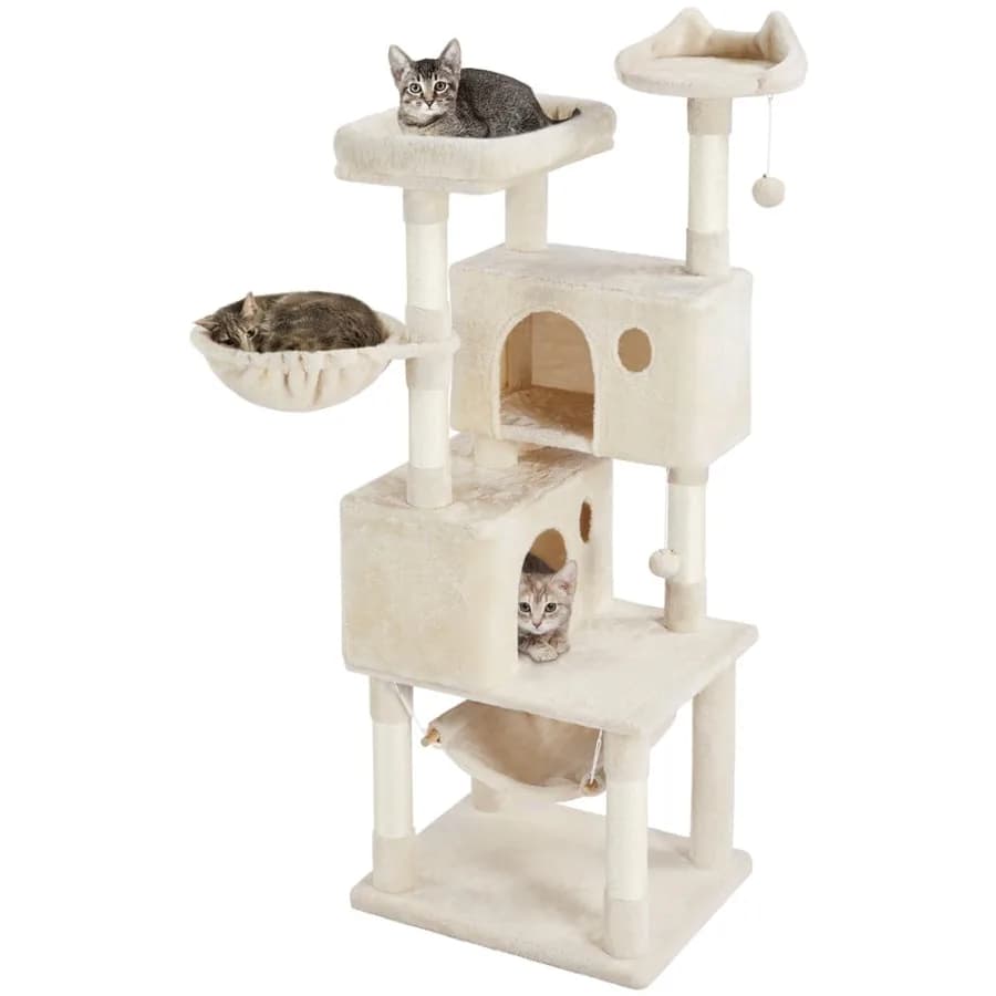 64.5"H Multi-level Cat Tree Tower with Condos and Perches Beige
