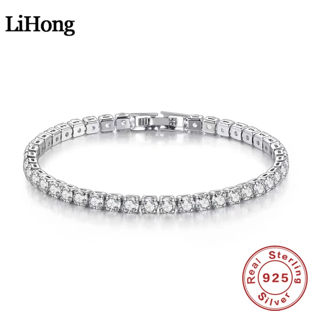 Bracciale Lihong S925 in Argento Sterling con Zirconia, Gioiello da Donna alla Moda per Fidanzamento e Matrimonio, 4mm 16-20cm