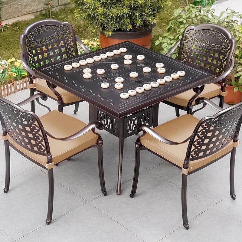 ！@Durable Modern Aluminum Cast Table Chair Set for Outdoor Living Room Apartment Patio Furniture 4-Person for Tea & Chess