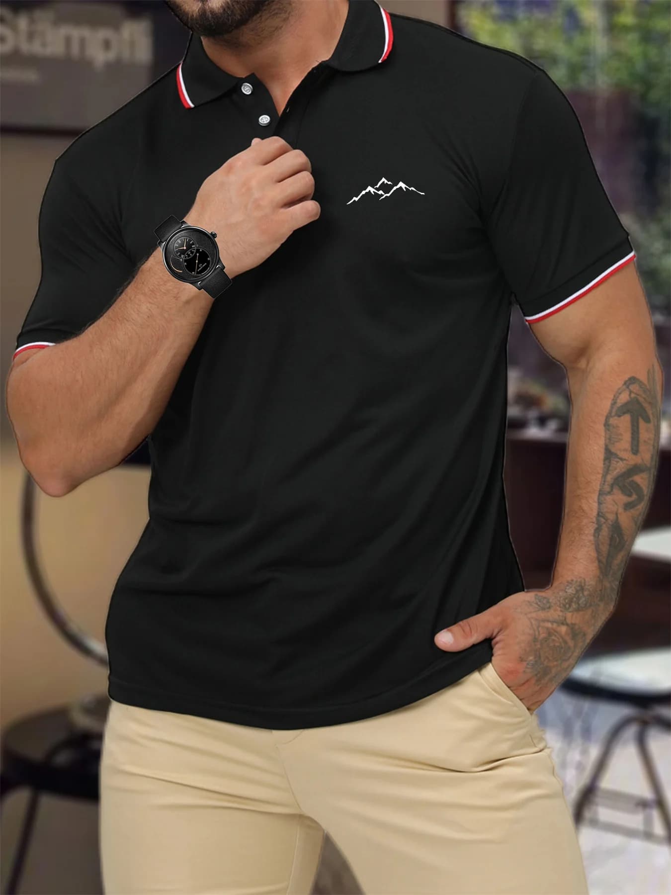 Men's 100 cotton summer casual fashion loose plus size mountain pattern printed collar short sleeved polo shirt travel outfit