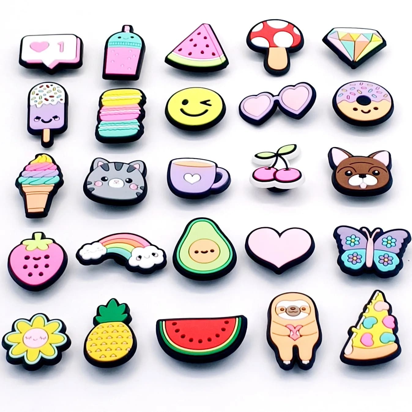 25-100Pcs Flower Mushroom Butterfly Cat Rainbow Pvc Cartoon Shoe Charms Buckle Clog Sandals Shoes Decoration Slipper Accessories