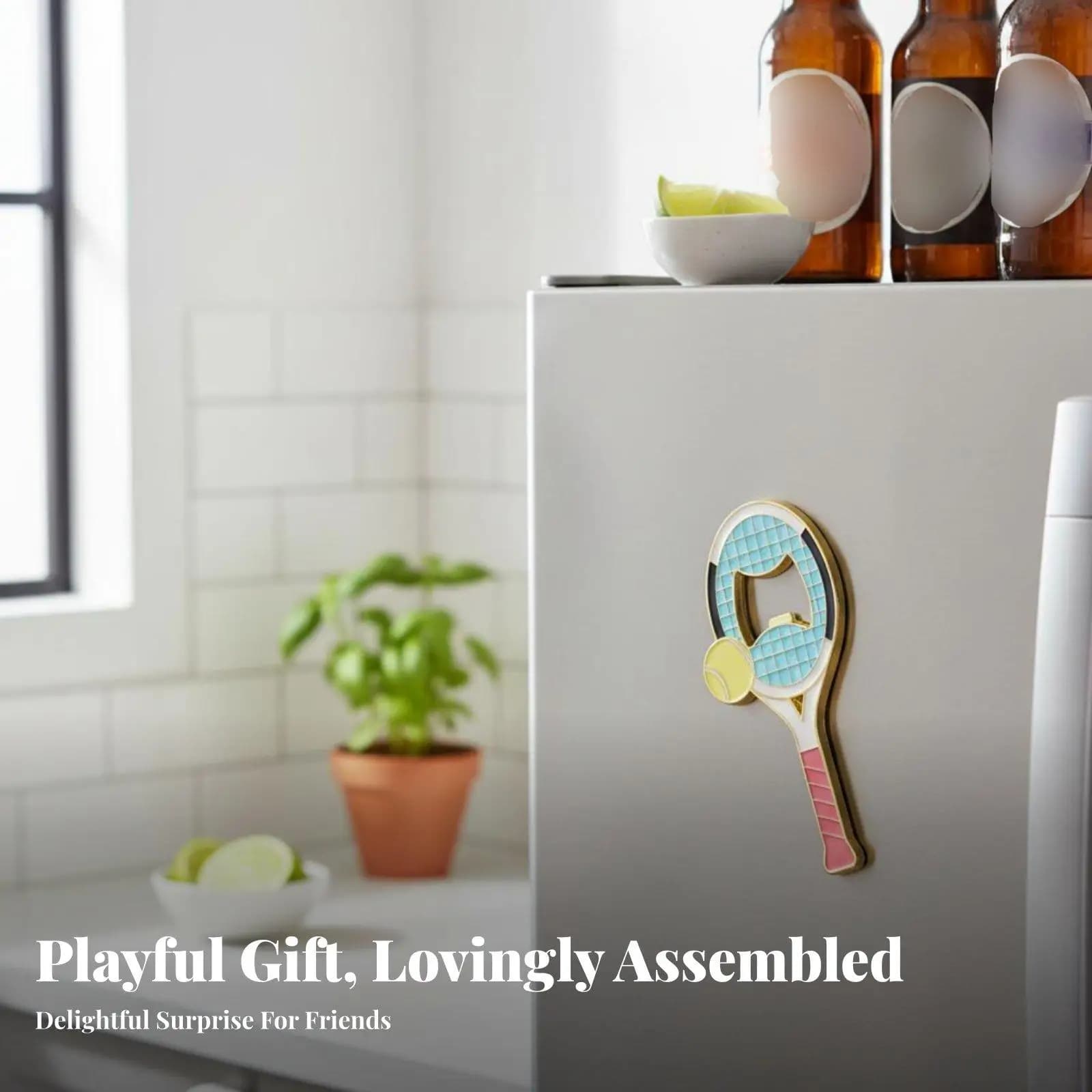 Magnetic Tennis Racket Bottle Opener Wall Mounted Fridge Sticker Decorative Metal Beer Opener for Party Supplies