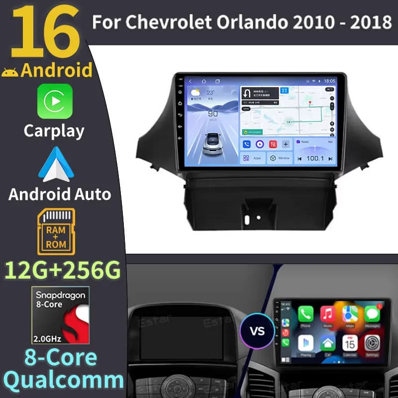 Android 16 Auto For Chevrolet Orlando 2010 - 2018 Car Radio Head Unit Video Player Multimedia GPS Navigation 5G WIFI BT No 2din