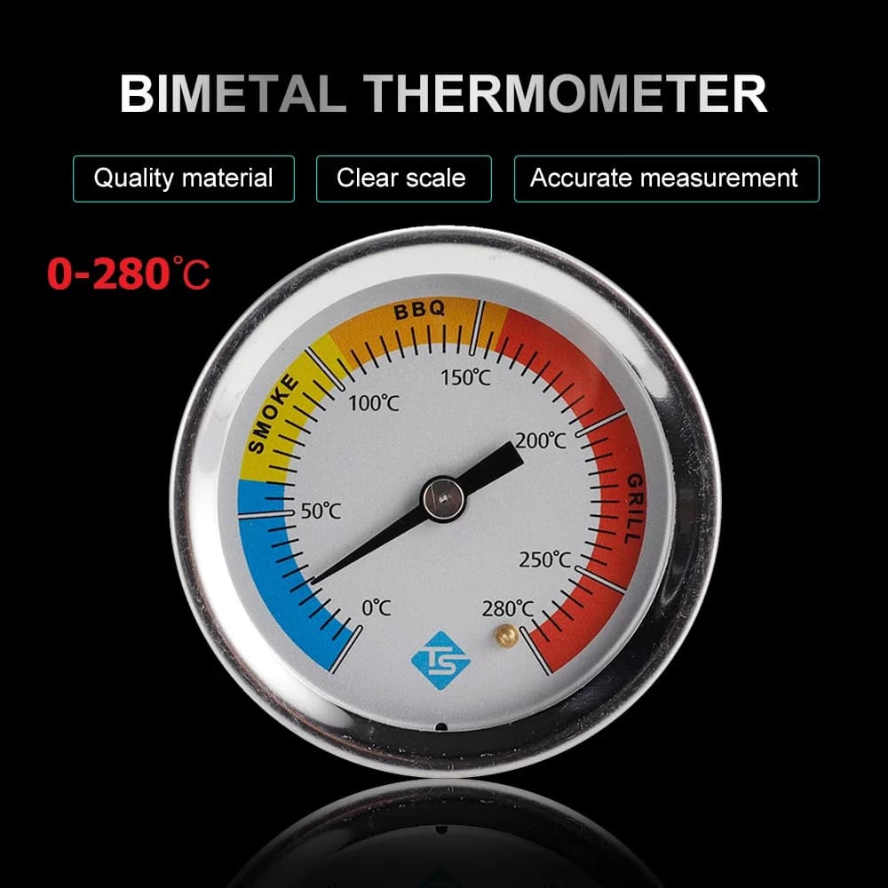 0~280 ℃ Termometro Termometro in acciaio inossidabile Termometro bimetallico Termometro 0~280 ℃ per forno affumicatore barbecue grill