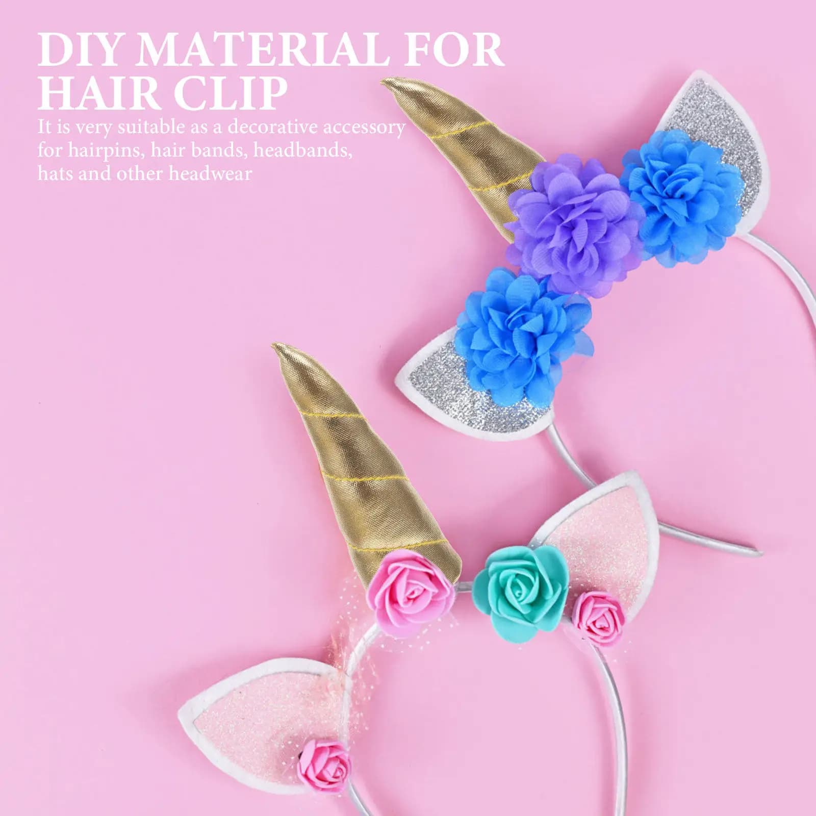 10 Pieces Unicorn Horn Decorations for Hair, Fa-da-te Accessories for Stops, Fakes, Hats, Hair Clips, Copricaps and Materials for Craft Creations