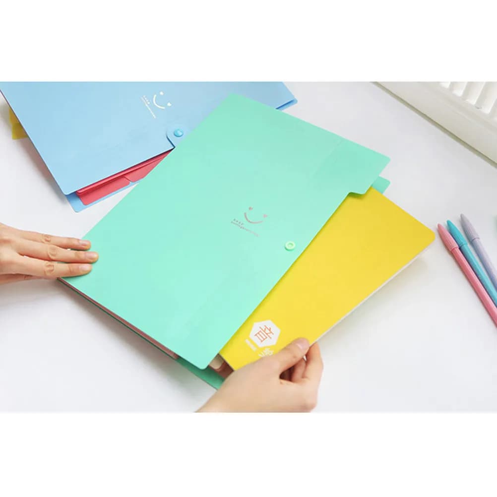 5 Pockets Plastic Smile Face File Folder Expanding Accordion Folder Snap Closure Document Organizer for Home Office School