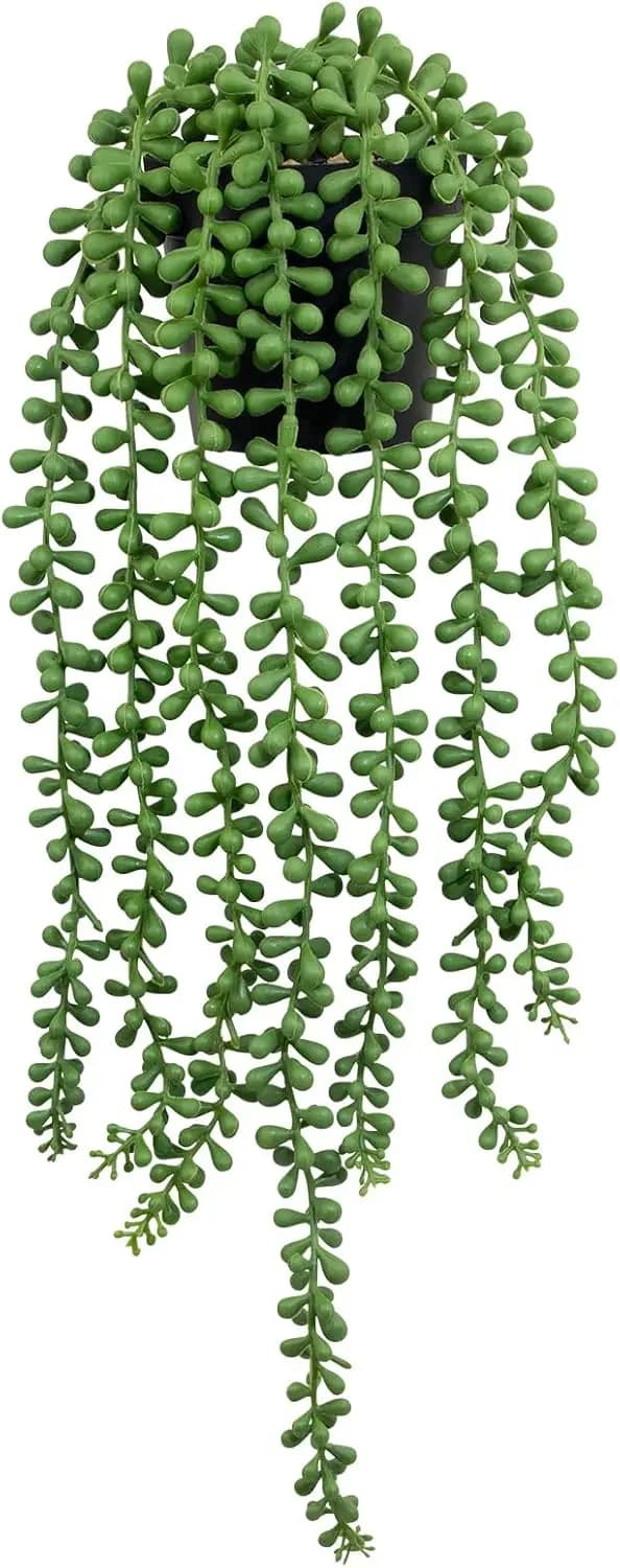 Pianta Artificiale di Perle in Vasi Neri, Piante Succulente Finte Verdi Realistiche per Decorazione di Mensole, Casa e Giardino