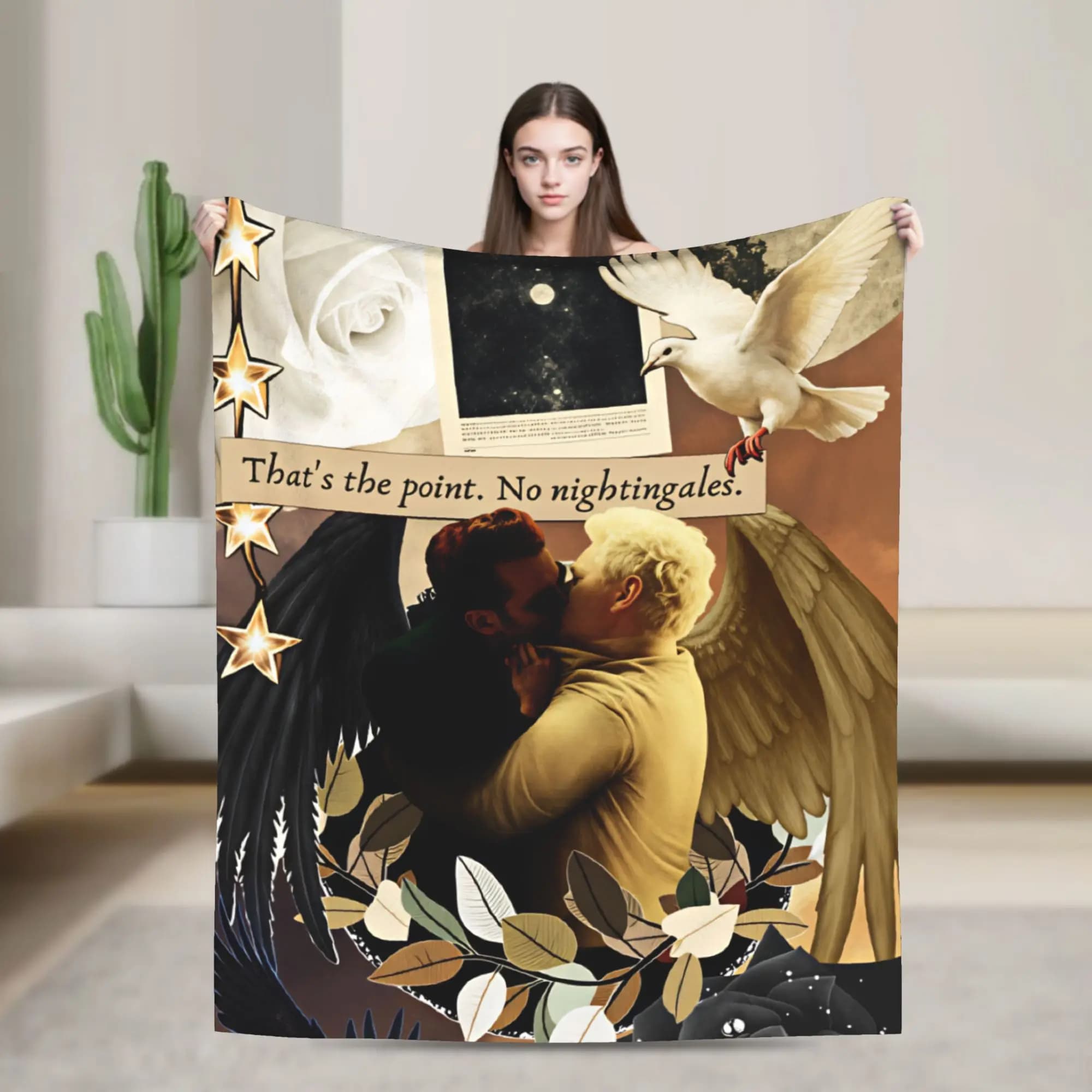 Good Omens Super Soft Blankets Airplane Travel Plush Throw Blanket Comfortable Outdoor Flannel Bedspread Sofa Bed Cover