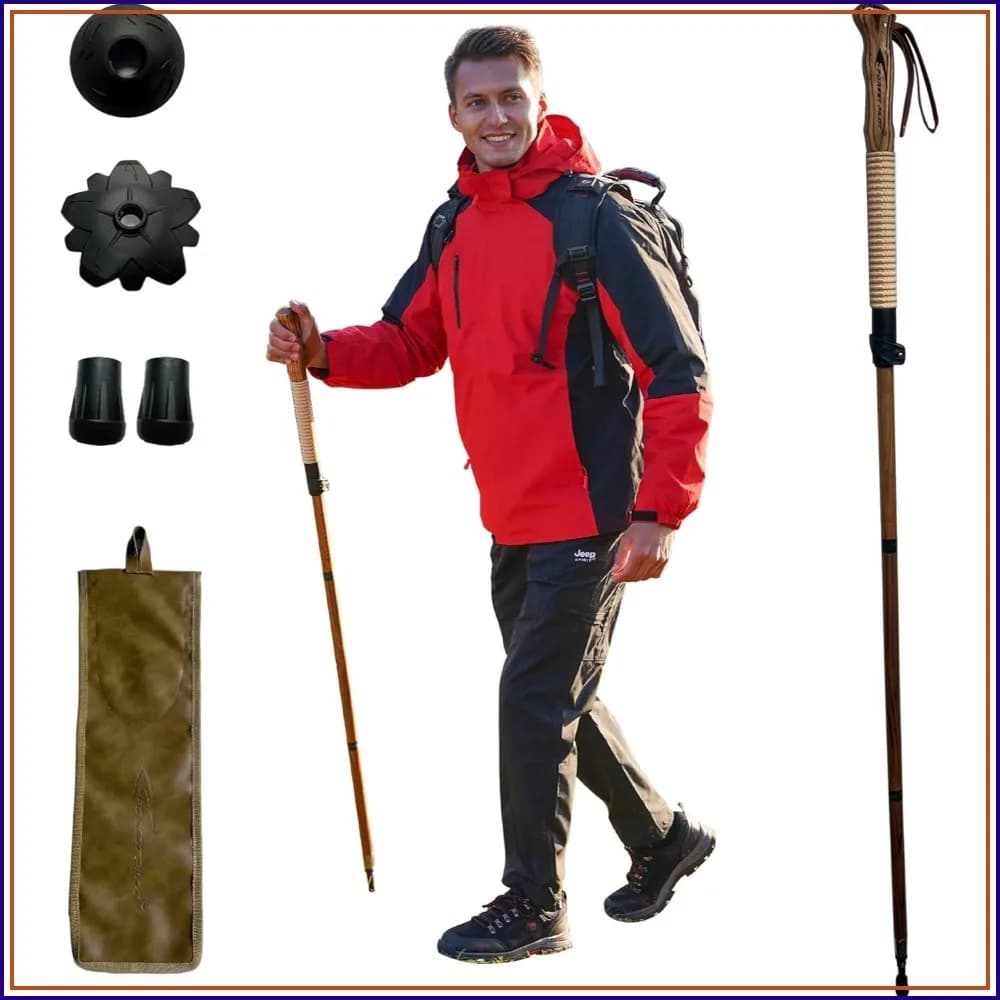 Adjustable & Detachable Hiking Walking Stick - Sassafras Wood Trekking Pole 1pc