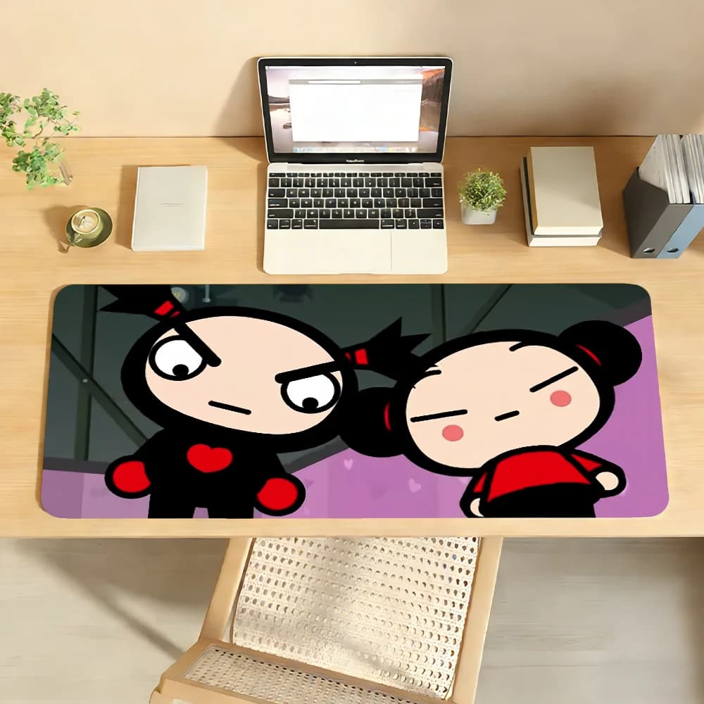 Simpatico tappetino per mouse Garu Pucca, antiscivolo, con bordo bloccabile, per PC, laptop, accessori per ufficio, tastiera in gomma, tappetino da gioco XXL grande