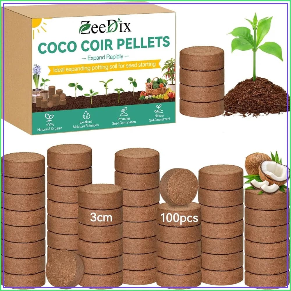 100 Pcs (30mm) Compressed Coco Coir Potting Soil Seed Starters - Organic Coco Coir Pellets for Planting Bonsai, Herbs, Plants, Flowers, Vegetables