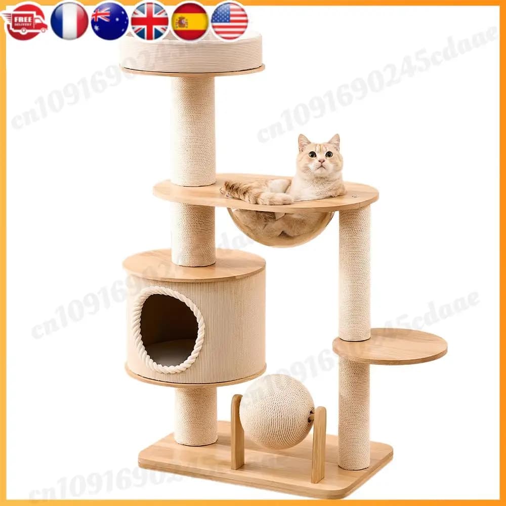 Cestini a torre intrecciati a mano resistenti all'usura Mobili per gatti multilivello Forniture per animali domestici traspiranti Struttura da arrampicata