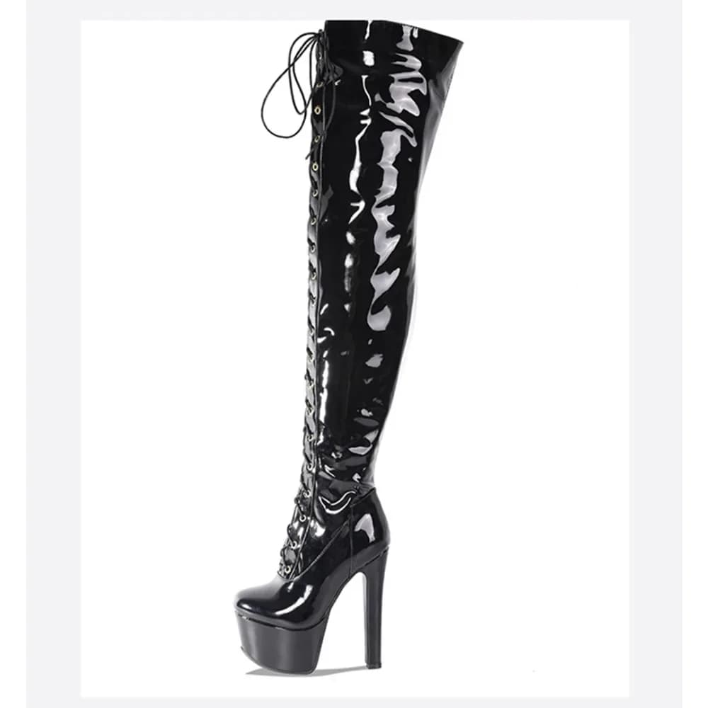 Big Size Sexy Thigh High Boots Women Lace-up Zipper Fetish Dance Nightclub Party High Heels Over The Knee Platform Boot 8-34
