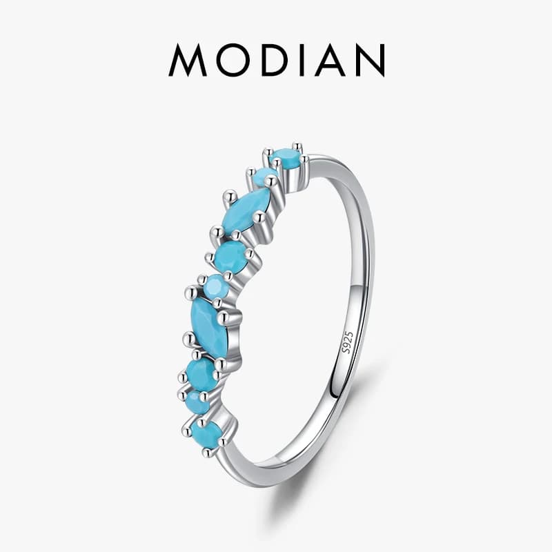 Modian Vintage 925 Sterling Silver Elegante turchese Trendy Anello femminile per le donne Festa impilabile Gioielleria raffinata Regali di compleanno