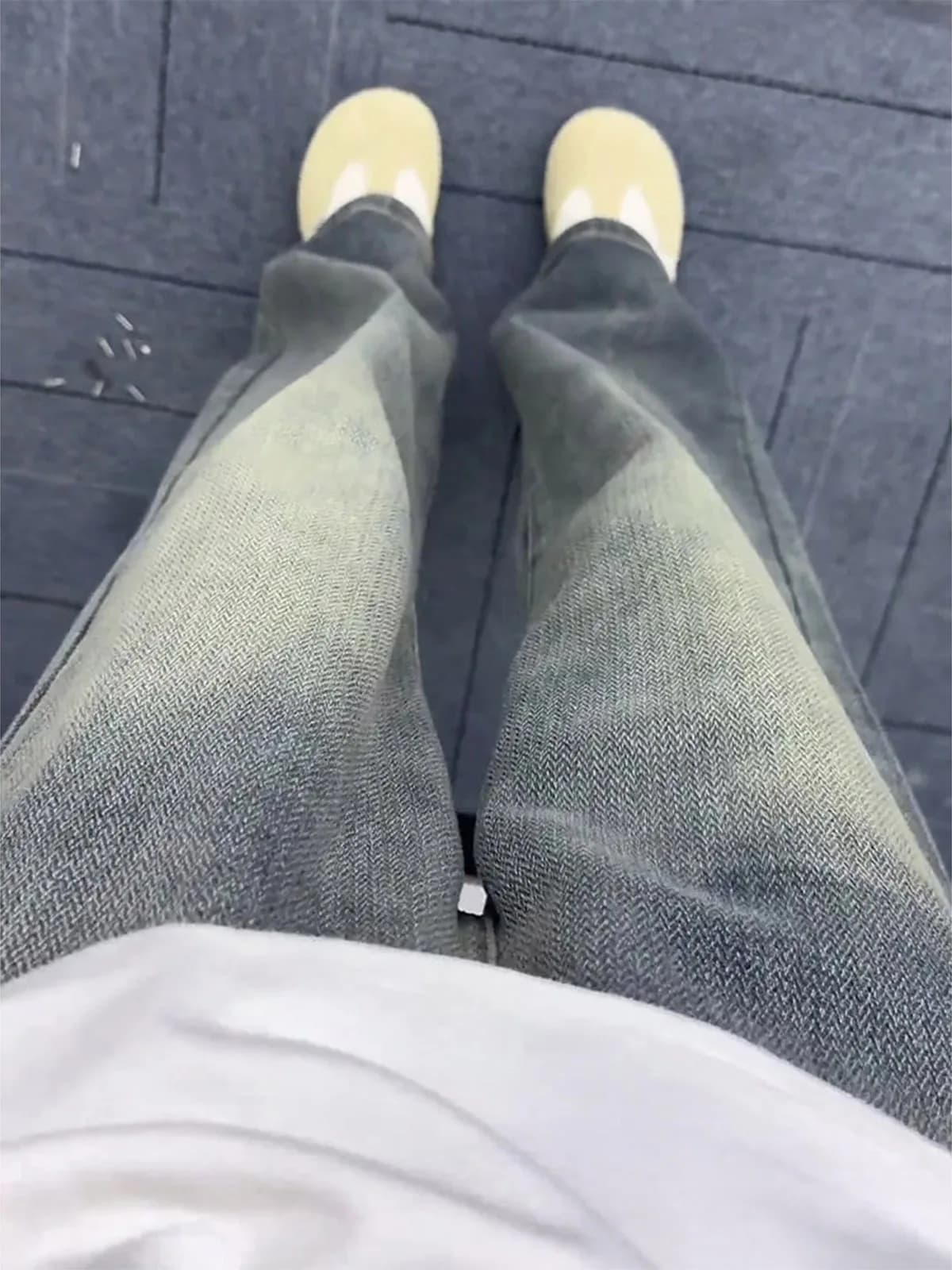 Retro Blue Faded Starry Pattern Men's Jeans American Straight Loose Elastic Waist Wide Leg Waed Denim Pants
